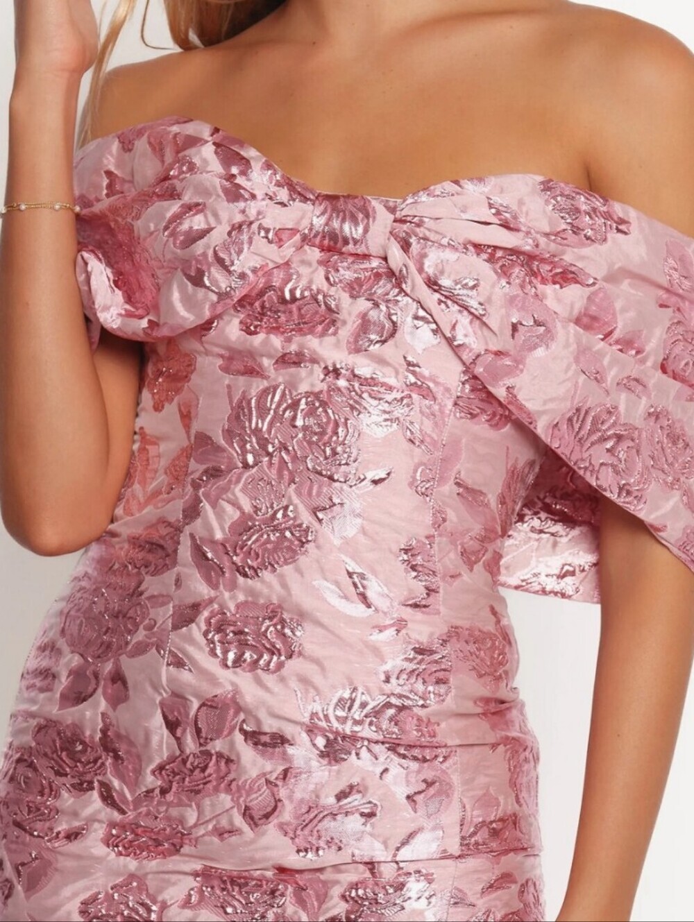 Petal & Pup Off-Shoulder Pink Floral Jacquard Maxi Dress